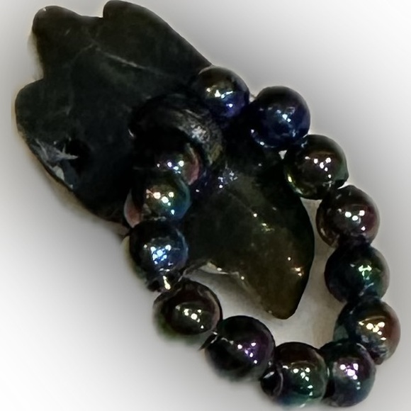 VTG STRETCHY BEADED WITCH HALLOWEEN RING BLACK GREEN SCARY TRICK OR TREAT GIFT - Picture 2 of 7